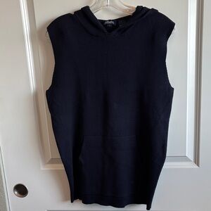 Sleeveless Hooded Knit Pullover Sweater - navy blue